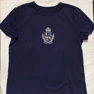 Lauren Ralph Lauren Navy Blue T-Shirt w/ White Embroidered Crest